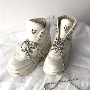 Naked Wolfe - Spike White Leather Lace Up Boots